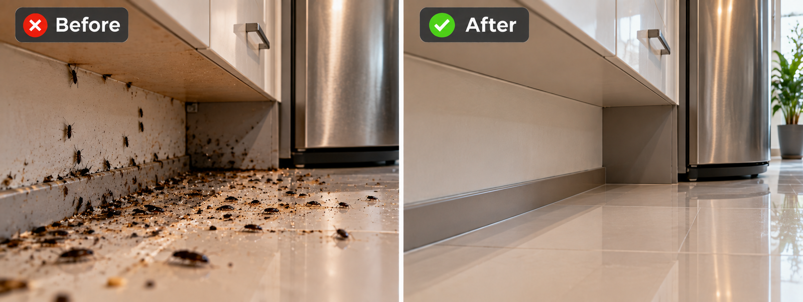Before and After Kitchen Pest Control & Cockroach Eradication