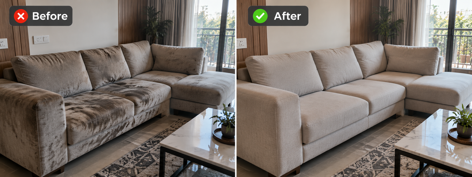Before and After Fabric Sofa Deep Cleaning